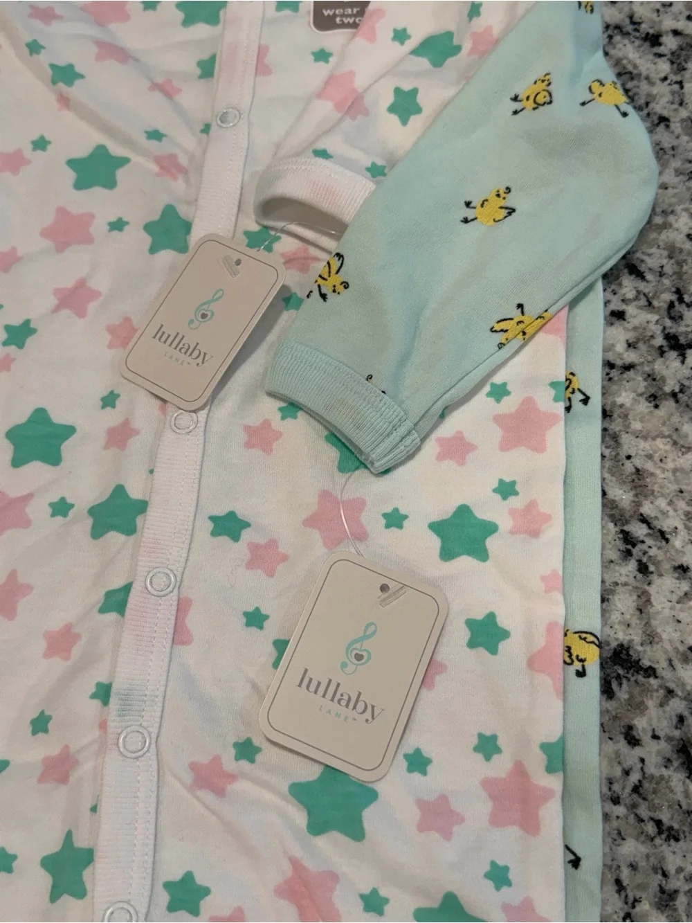 Lullaby Lane Infant Girl’s Sleepsack Set, Mint & Pink, Stars & Bees, 0-6mo, NWT